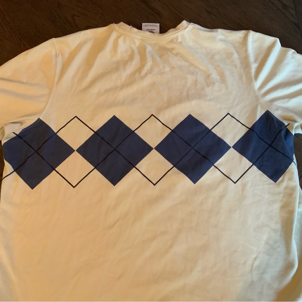Adidas Men's Long Sleeve Cream and Blue Tee - Picture 3 of 4